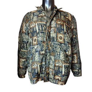 CLIO Womens S Silk Floral Pattern Multi Color Zip Up Jacket Coat